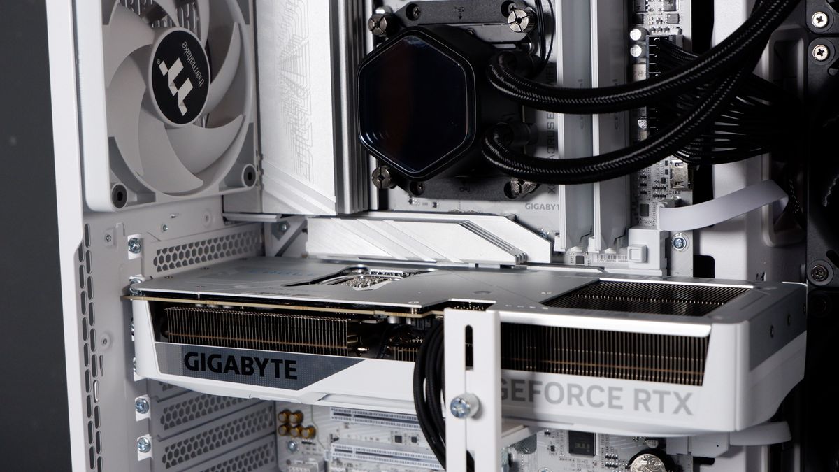 Thermaltake View 390 Air chassis on a desk. We're building a PC into it for testing and comparison with other PC cases.