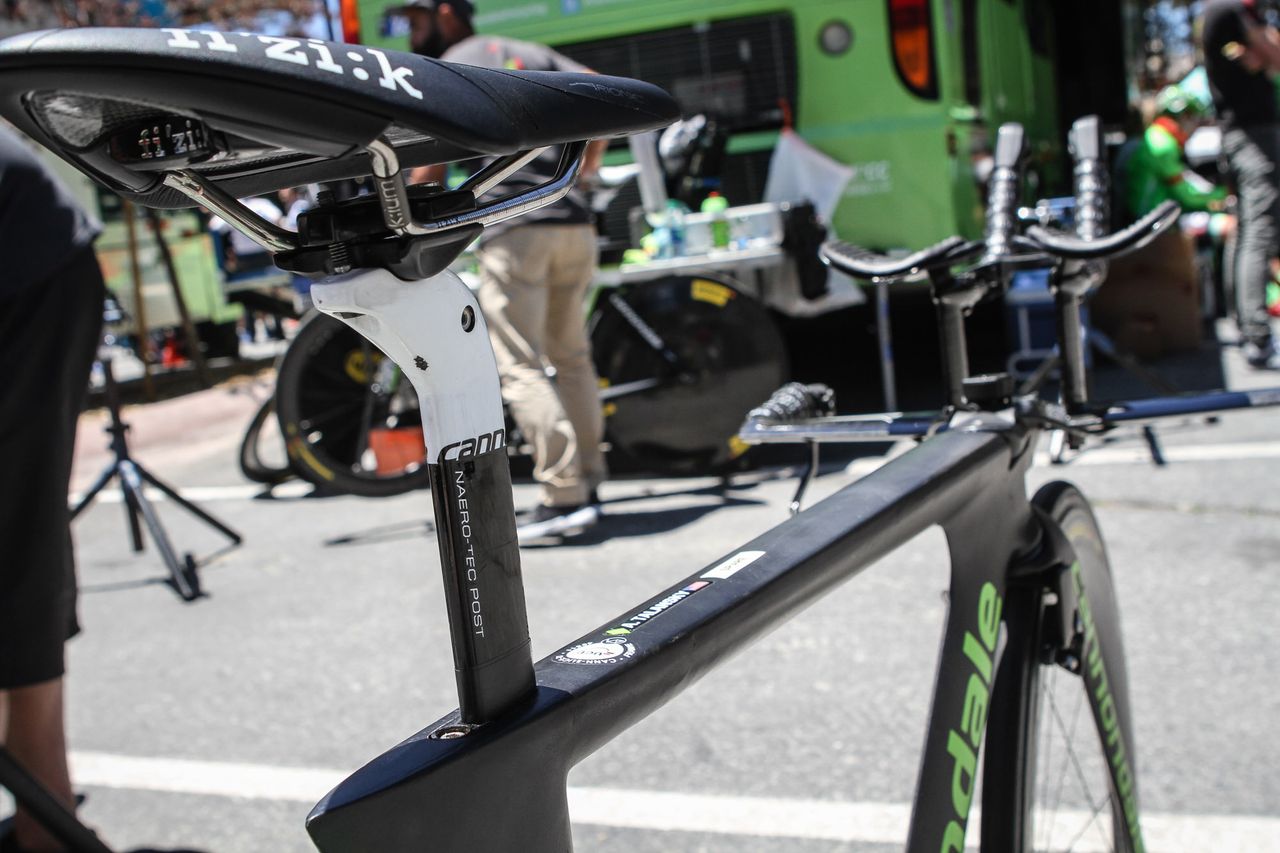 Cannondale's new TT bike features a more prominent rear tab at the top of the seat tube than its predecessor