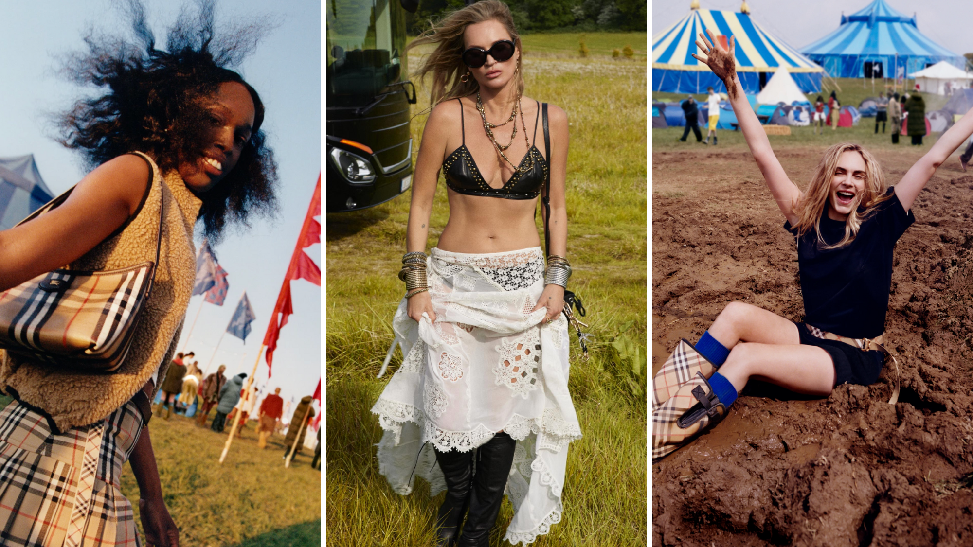 Burberry Zara festival fashion campaign: John Glacier, Kate Moss, Cara Delevigne