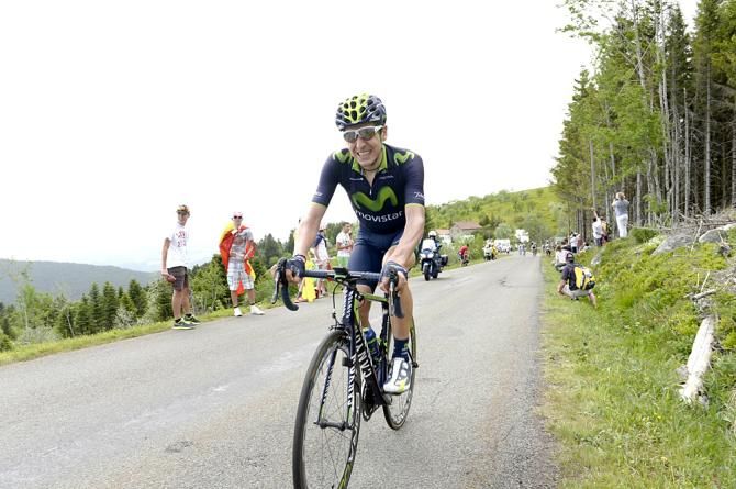 Igor Anton Hernandez of the Movistar team works his way up the last climb of the day in 7th place