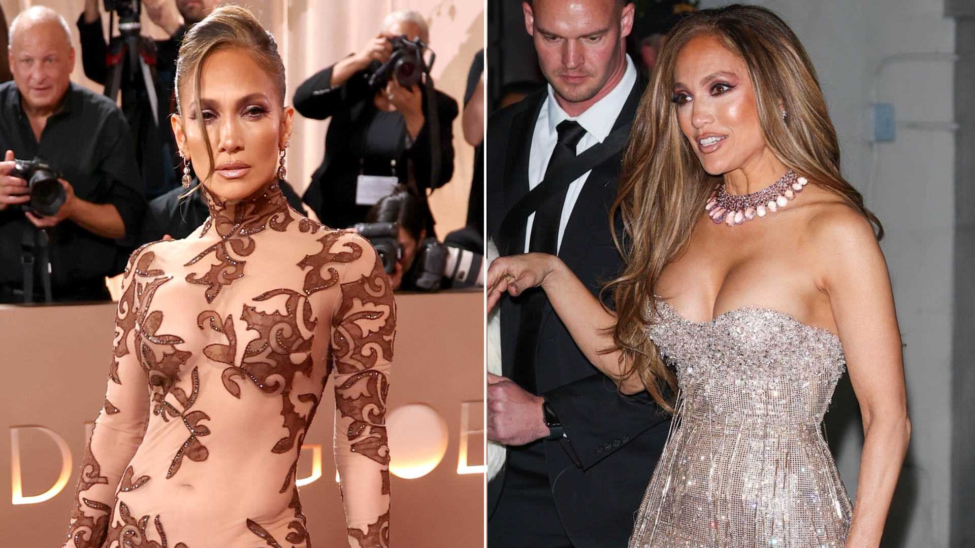 Jennifer Lopez attended a Golden Globes after-party in a rhinestone fringed gown