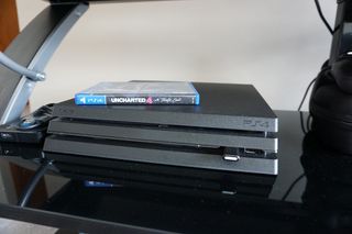 PlayStation 4 Pro on entertainment stand