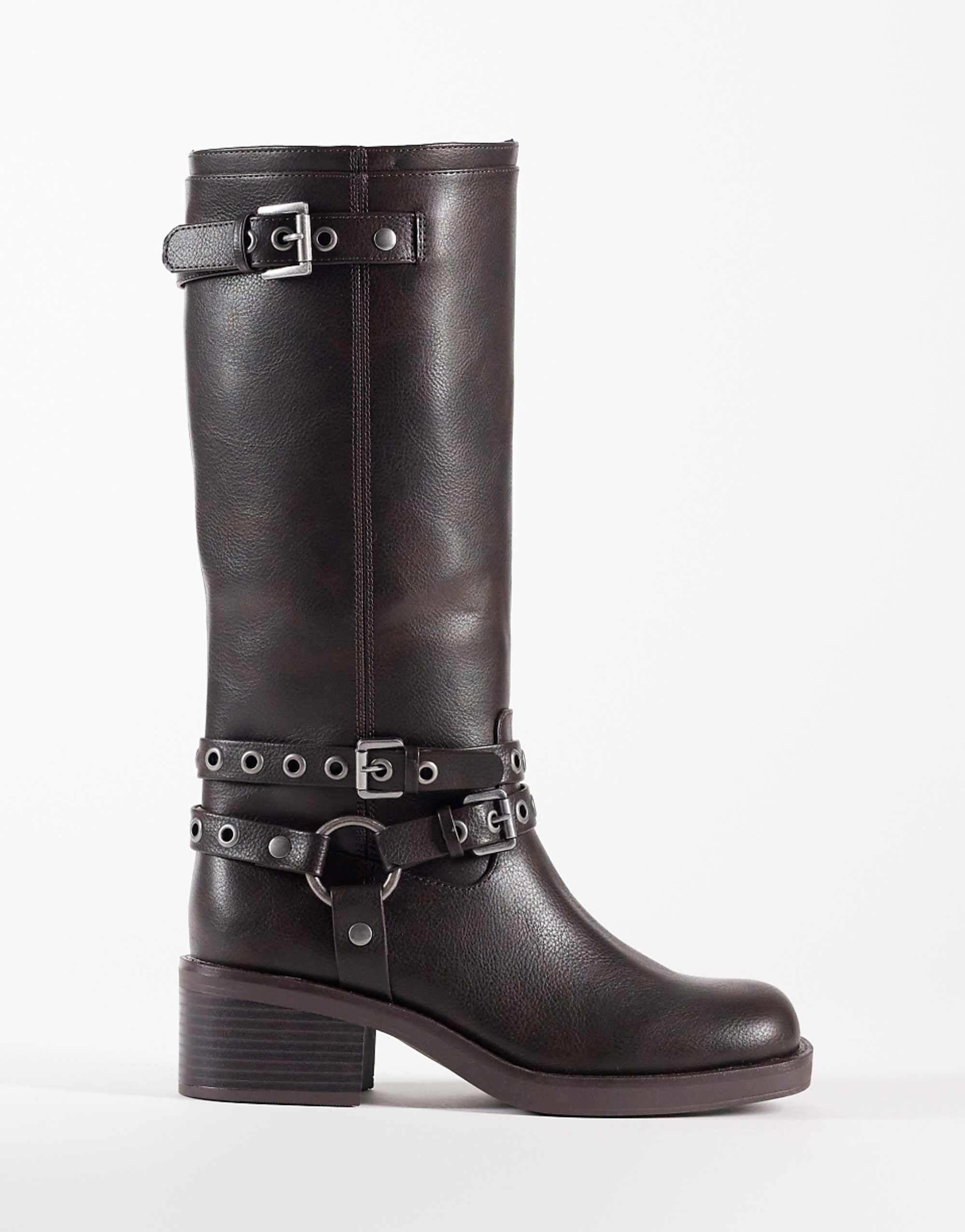 Asos Design Cassandra Eyelet Biker Boot in Brown Burnish