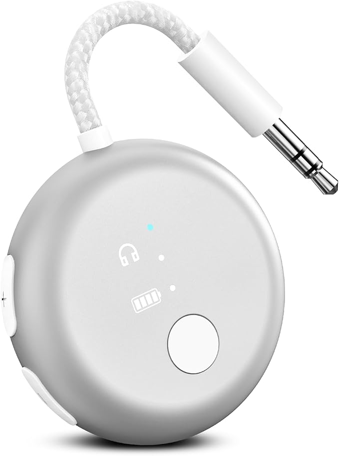Avantree, Avantree Soundjet R1 – Airplane Bluetooth Adapter for Headphones & Airpods Travel Flight, Aptx Adaptive, 20h Battery, Wireless Audio Transmitter With Qualcomm Chipset - Silver