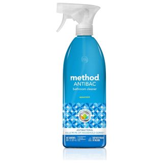 A side on bottle of Method bathroom cleaner