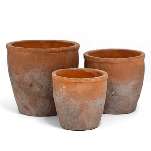 Urban Trends Ceramic Short Wide Round Flower Pot Set of Three Washed Finish Vermilion..7.75"x7.75"x7.00"h; 6.50"x6.50"x6.00"h; 5.50"x5.50"x5.00"h