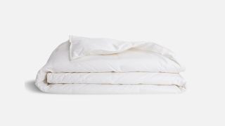 Brooklinen Down Comforter review: An image of the comforter folded into neat squares