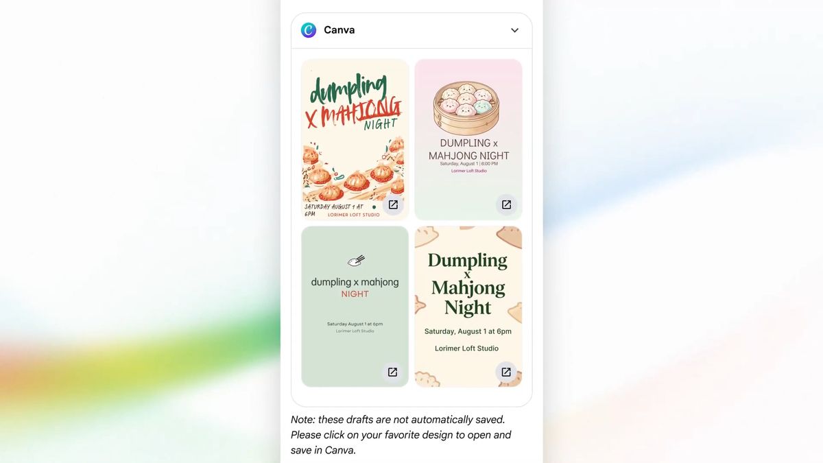 Connecting Canva lets users depend on Google's AI Mode to create a flyer based on their desired theme and other details.
