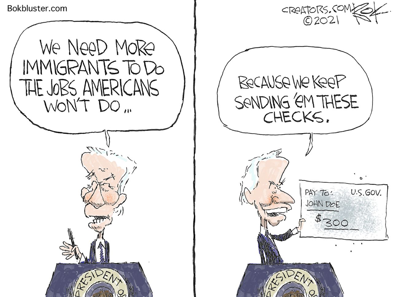 Political Cartoon U.S. biden unemployment checks