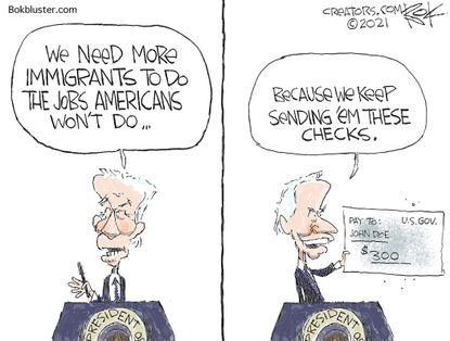 Political Cartoon U.S. biden unemployment checks