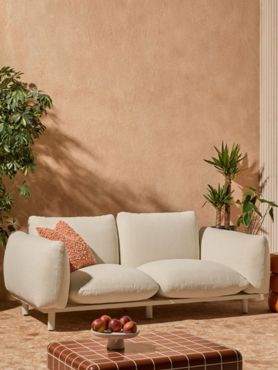 Made, Samaya 2 Seater Outdoor Garden Lounge Sofa in White Boucle