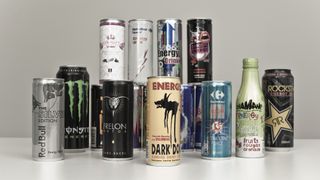 A selection of energy drink cans