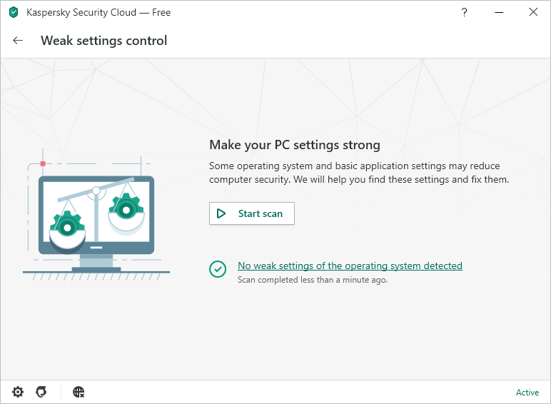 Kaspersky Security Cloud Weak Settings scan