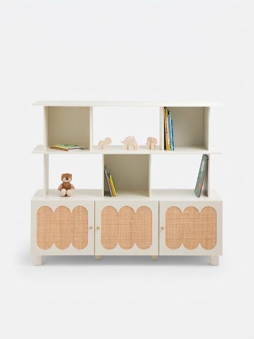 Ptilu Wood and Rattan Bookcase