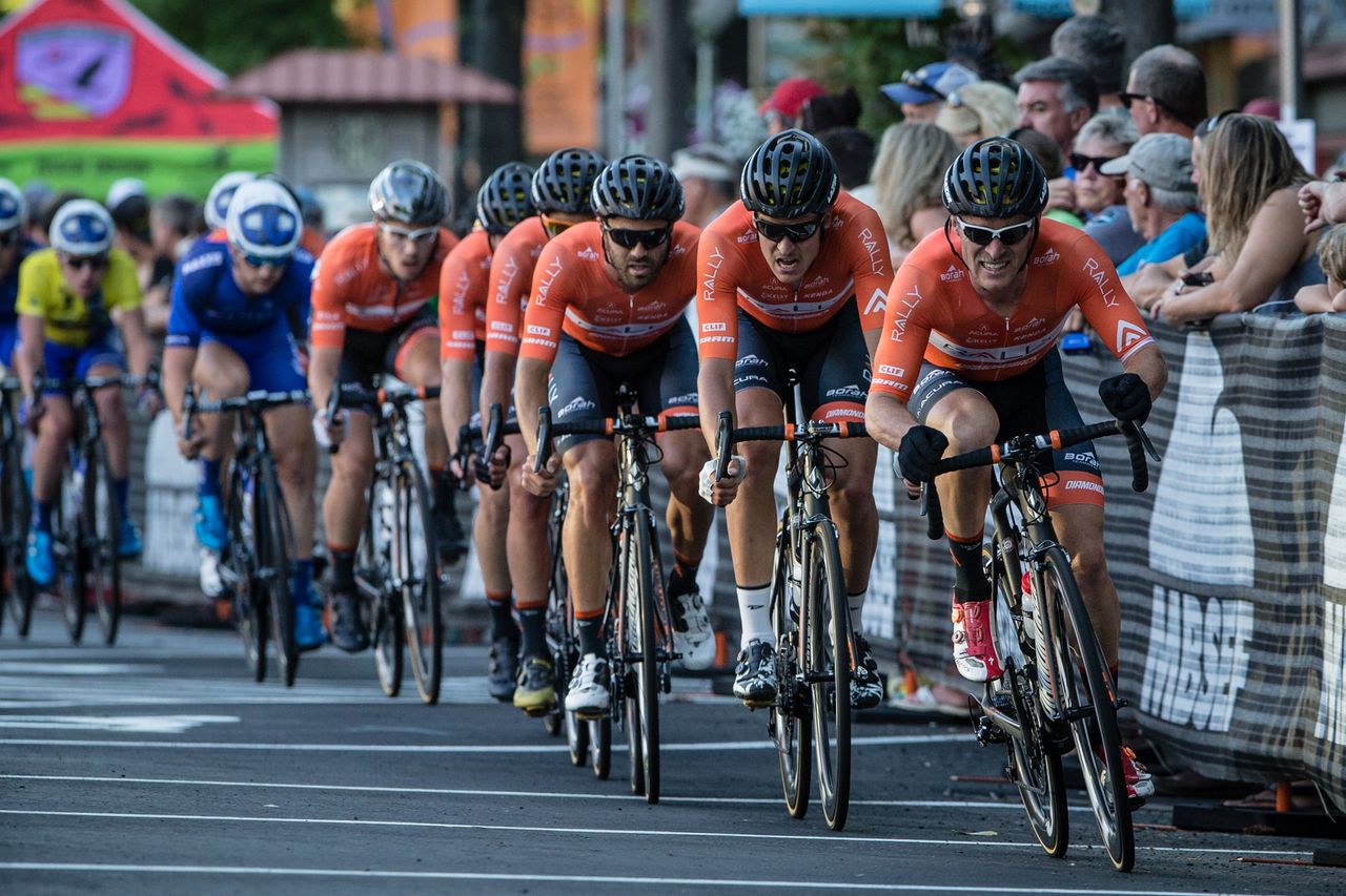 Rally riders line up to chase down the break.
