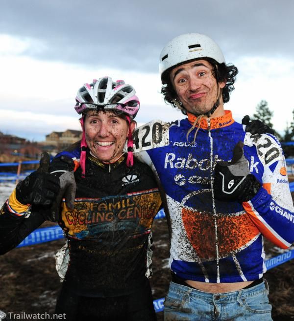 Kathy Pruitt and Adam Craig take enjoying their championship rides