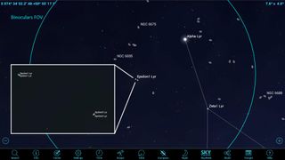The star Epsilon Lyrae, which sits about 1 degree from Vega, can be seen with the naked eye, and resolves into two stars in binoculars and four stars in a telescope. Astronomers have nicknamed the star "The Double Double."