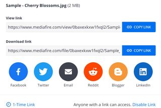 MediaFire's link and file sharing interface