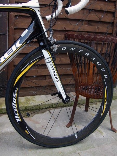 Phinney's bike was built up with a pair of aero Bontrager Aeolus wheels when we caught up with him in April but he donned more conventional box-section tubulars for Paris-Roubaix.