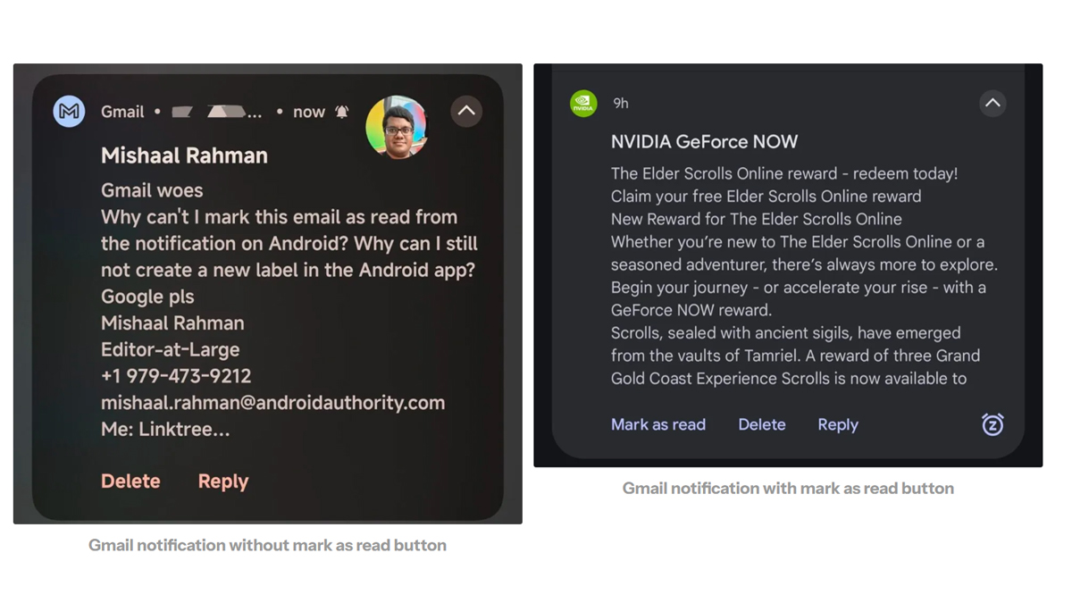 Gmail app with new options