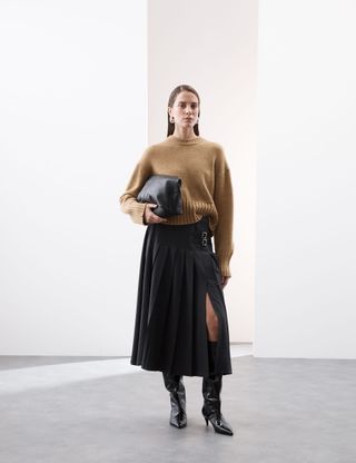 Crew Neck Cropped Jumper With Mohair