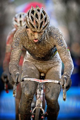 Zdenek Stybar (QuickStep) covered in mud.