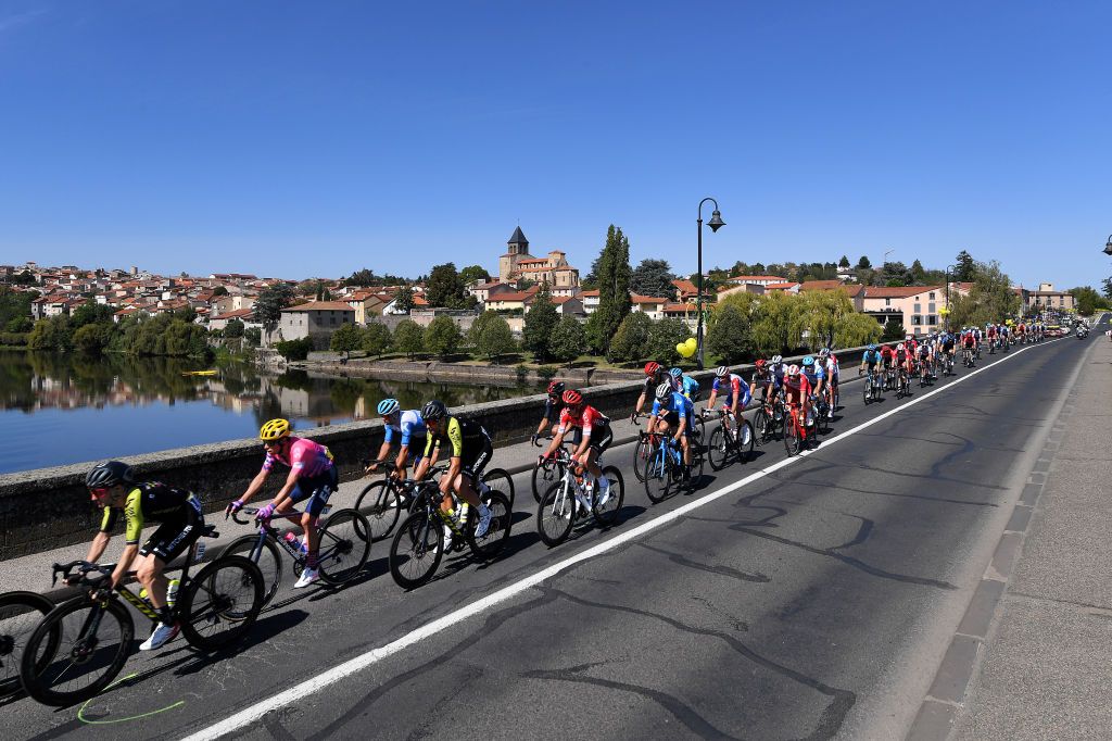 LYON FRANCE SEPTEMBER 12 Adam Yates of The United Kingdom and Team Mitchelton Scott Rigoberto Uran of Colombia and Team EF Pro Cycling Jack Bauer of New Zealand and Team Mitchelton Scott PontDuChteau Village Landscape Peloton Bridge during the 107th Tour de France 2020 Stage 14 a 194km stage from ClermontFerrand to Lyon TDF2020 LeTour on September 12 2020 in Lyon France Photo by Tim de WaeleGetty Images