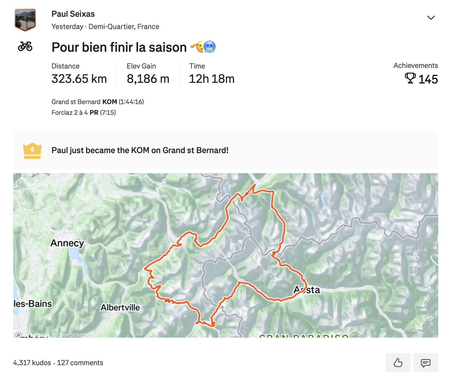Screenshot of Paul Seixas activity on Strava