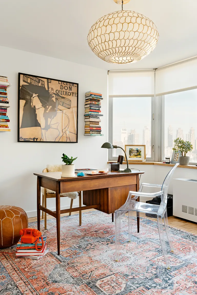 home office with rug under the desk