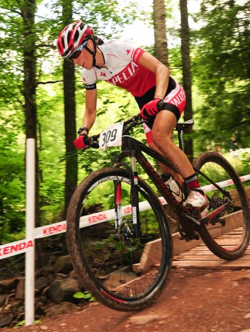 Lea Davison (Specialized) crossing on of the many bridges
