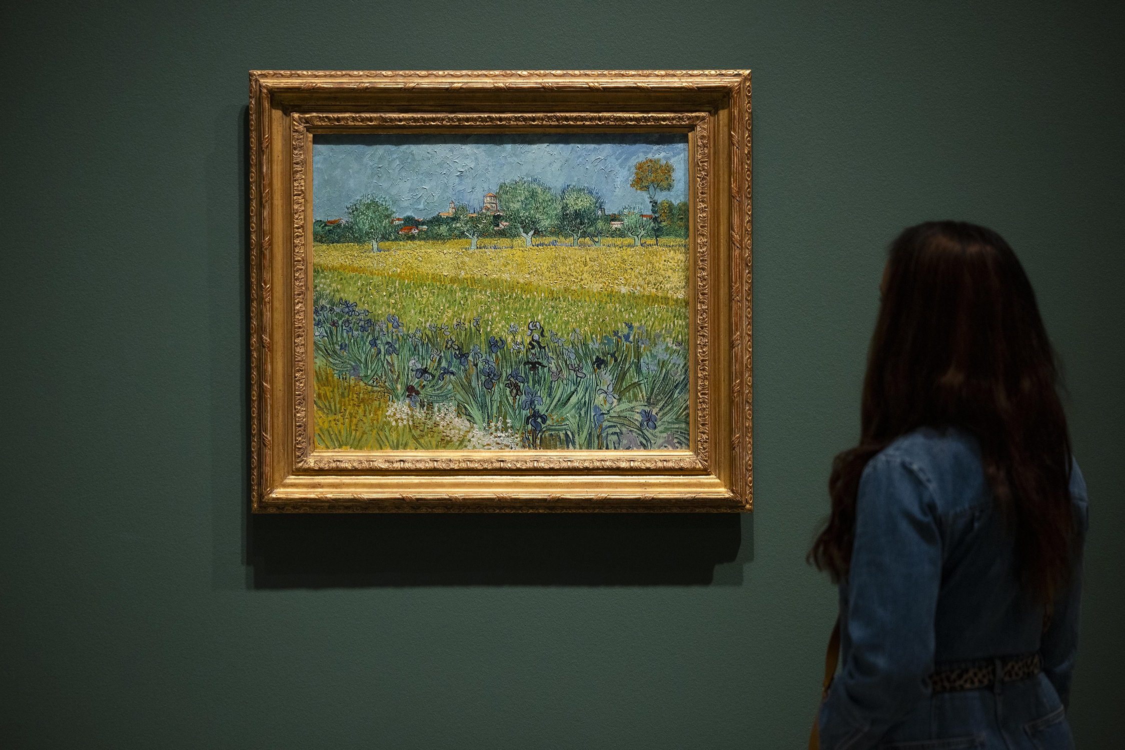 person looks at framed Van Gogh artwork in gallery