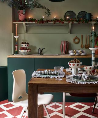 Kitchen with colorful crockery by Annie Sloan