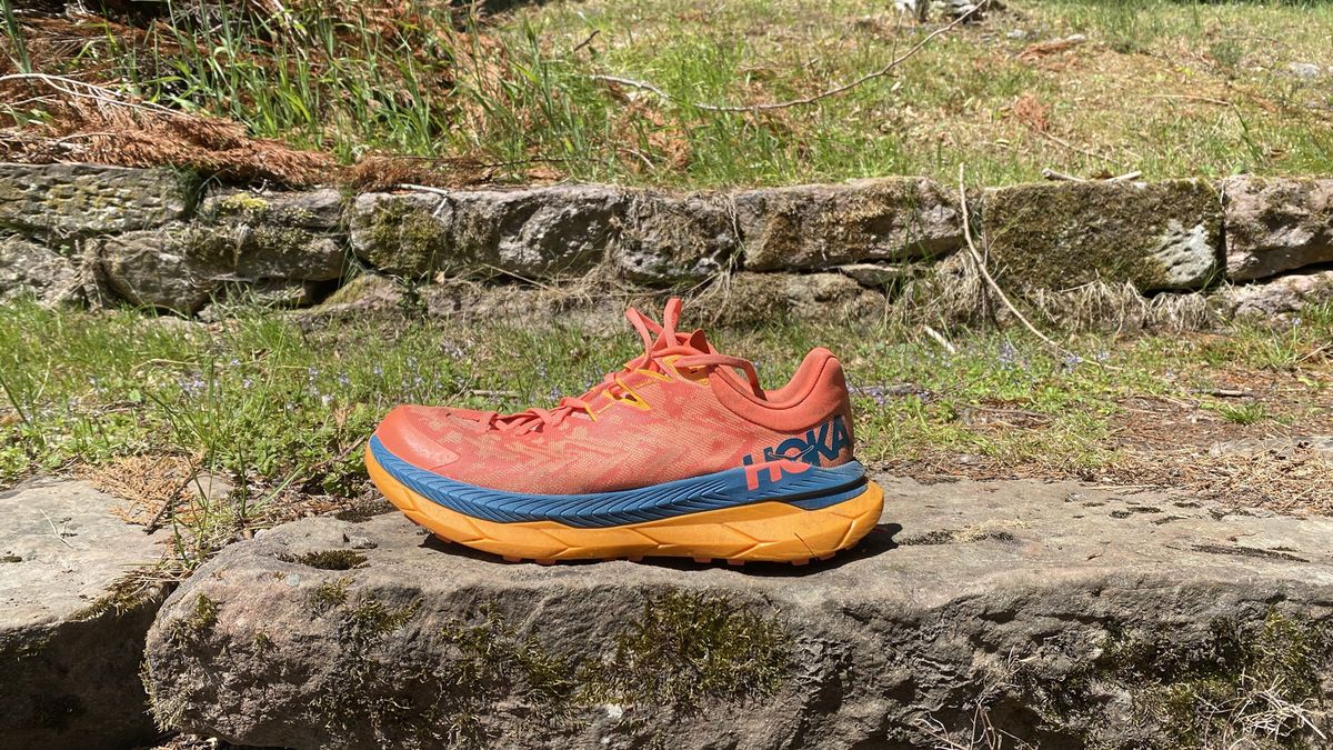 Hoka Tecton X shoe on a rock