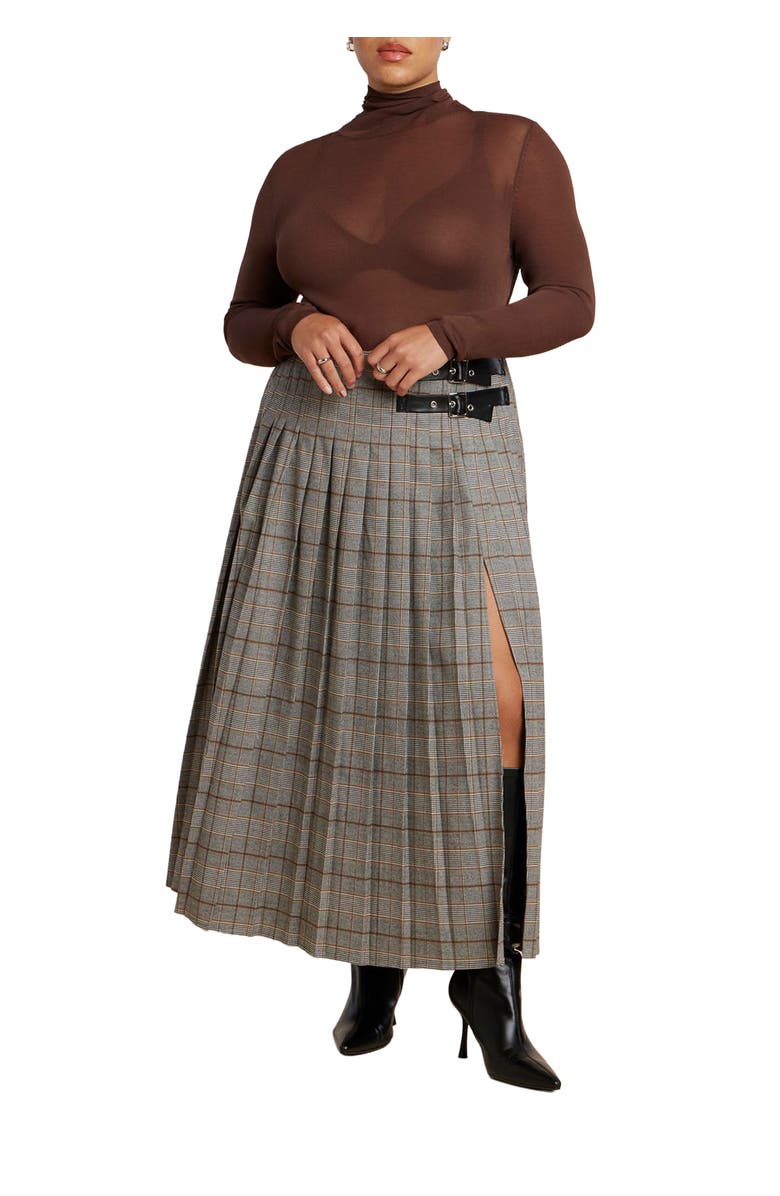 Maxi Pleated Skirt With Buckle Detail and Slit