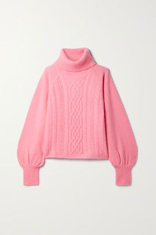 Adam Lippes pink cropped cable knit turtleneck sweater