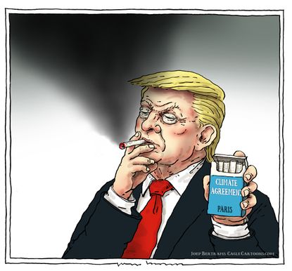 Political Cartoon U.S. Trump Smoking Climate Agreement Paris