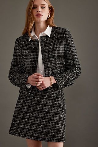 Selected Femme Wilma Cropped Tweed Blazer