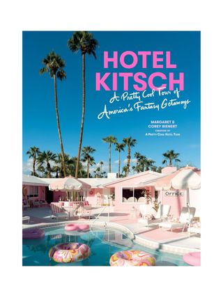 A book cover captures a pink-hued, vintage hotel pool punctuated by doughnut-shaped inflatables, palms, and a pastel-shaded atmosphere.