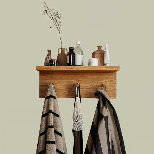 Wooden towel hook with shelf