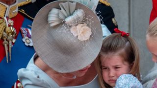 Catherine, Duchess of Cambridge and Princess Charlotte of Cambridge during Trooping The Colour 2018 on June 9, 2018 in London, England