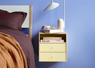 Yellow-green wall-mounted nightstand with two drawers