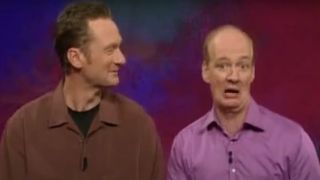 Ryan laughing at Colin's pun on Whose Line Is It Anyway?