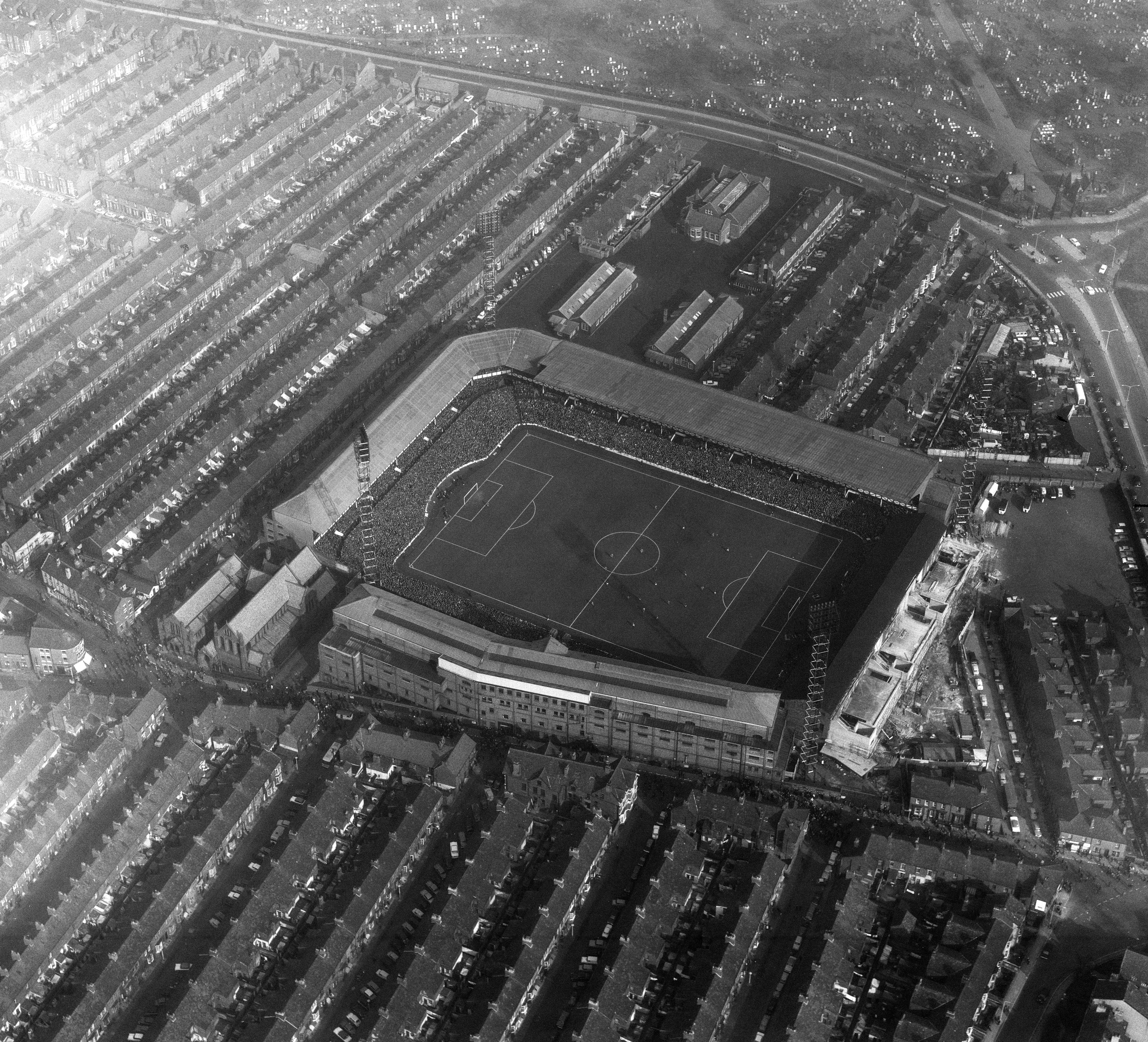 An aerial shot of Goodison Park in the 20th Century