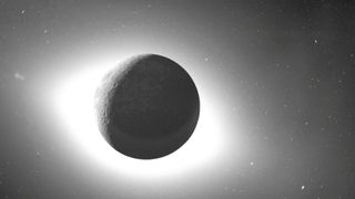 Total solar eclipse revealing F corona surrounding the Sun. 