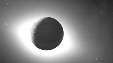 Total solar eclipse revealing F corona surrounding the Sun. 