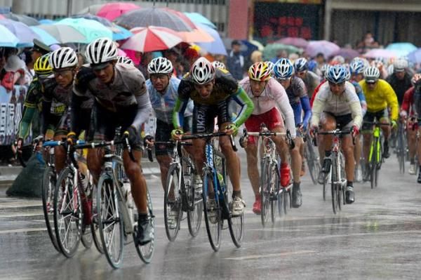 The riders had to contend with mud and spray.
