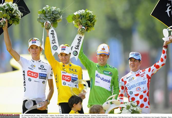 Andy Schleck on the podium of the 2008 Tour de France