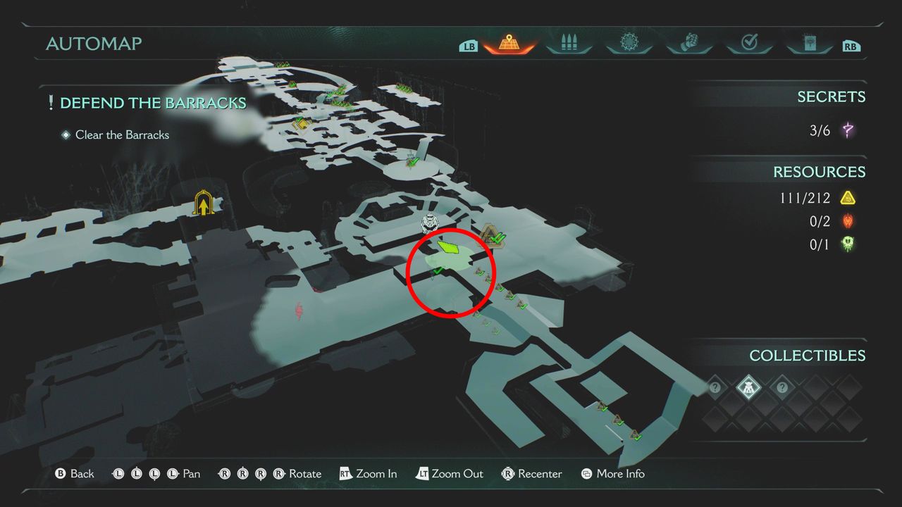 Doom: The Dark Ages Sentinel Barracks secrets - A map showing the location of a life sigil in a hallway.