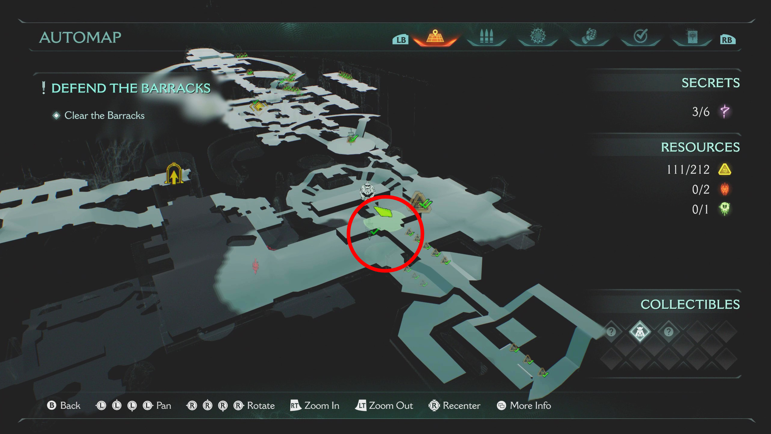 Doom: The Dark Ages Sentinel Barracks secrets - A map showing the location of a life sigil in a hallway.