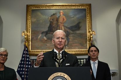 Biden at podium giving speech